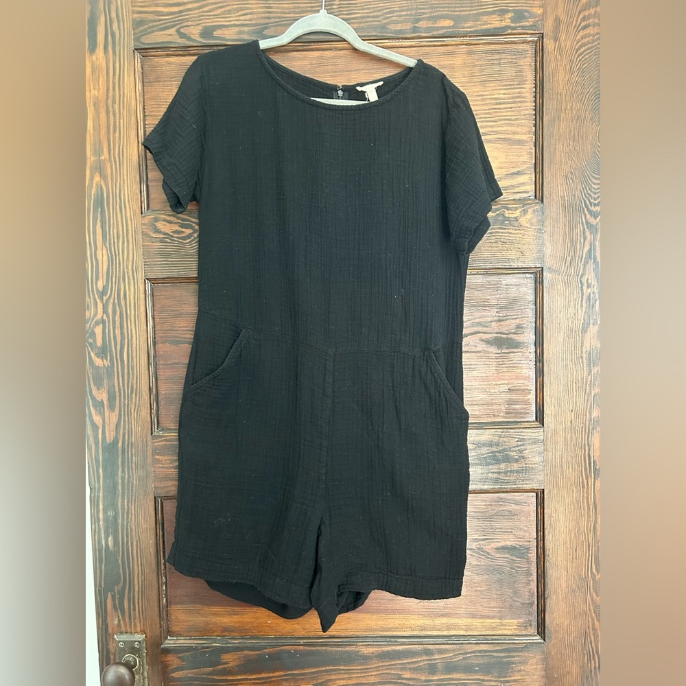 Eileen Fisher Organic Cotton Gauze Romper Size S/P Black